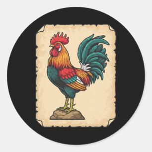 Sticker Rond Coq coloré debout fièrement