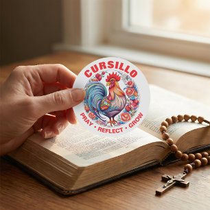 Sticker Rond Coq Cursillo avec Roses Priez Réfléchissez Grandis