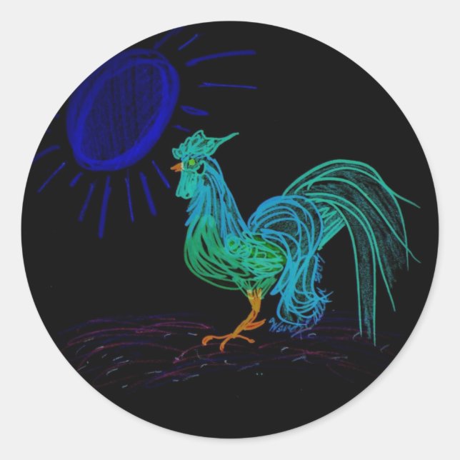 Sticker Rond Coq de campagne (Noir) (Devant)