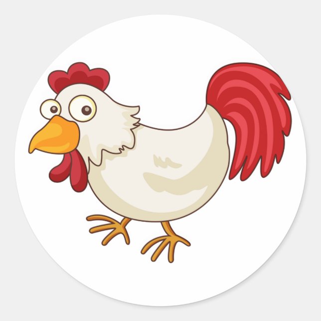 Sticker Rond Coq de dessin animé poule blanche (Devant)