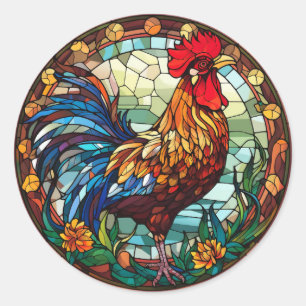 Sticker Rond Coq de poulet en verre doux