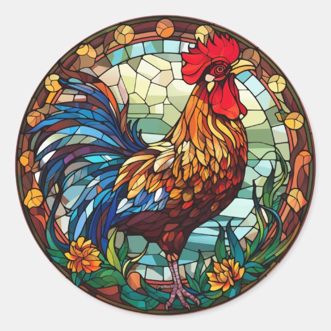 Sticker Rond Coq de poulet en verre doux (Devant)