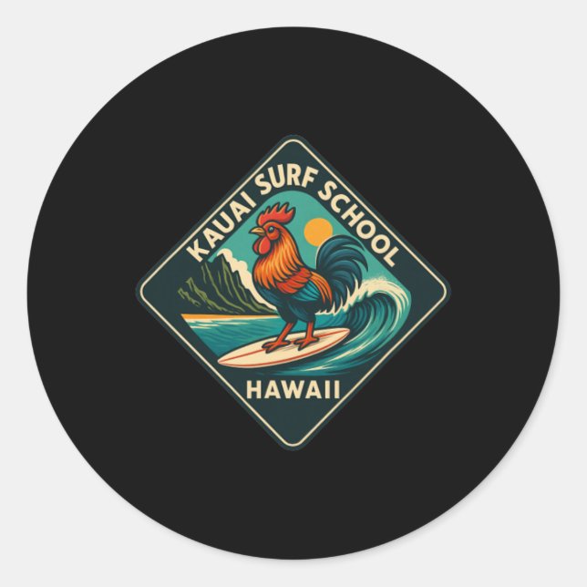 Sticker Rond Coq de surf Kauai Poulet  (Devant)