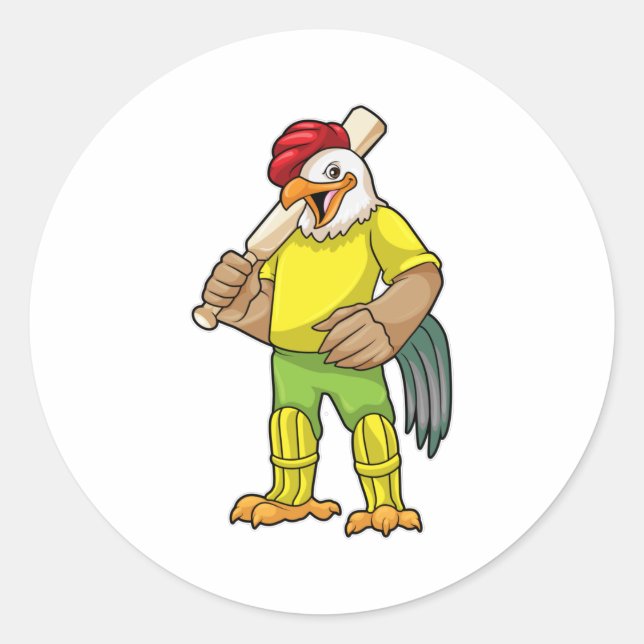 Sticker Rond Coq en batteur avec batte de cricket (Devant)