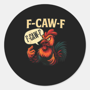 Sticker Rond Coq furieux drôle de style rétro graphique F Caw F