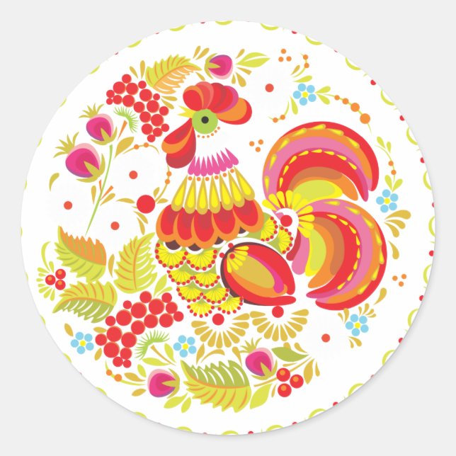 Sticker Rond Coq Hohloma (Devant)