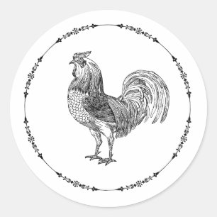 Sticker Rond Coq noir et blanc