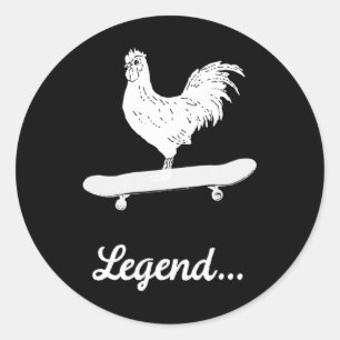 Sticker Rond Coq Skateboardeur poulet planche à roulettes drôle