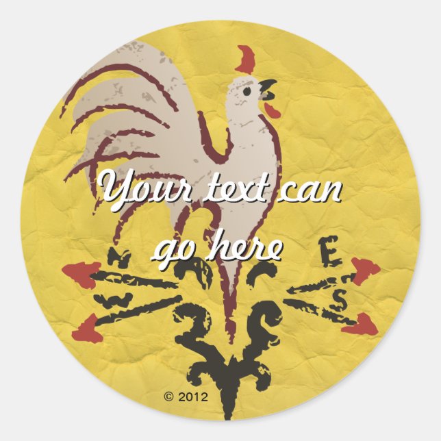Sticker Rond Coq style art populaire (Devant)