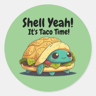 Sticker Rond Coque, oui ! C'est le temps de Taco ! Taco Turtle