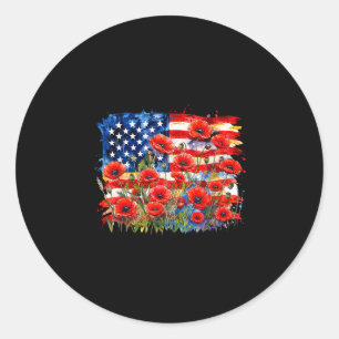 Sticker Rond Coquelicot drapeau américain jour du souvenir