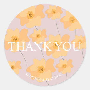 Sticker Rond Coquelicot floral dessiné à la main Merci Rose