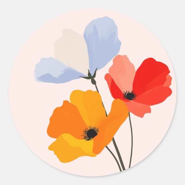 Sticker Rond Coquelicot Floral Fleur Coloré (Devant)
