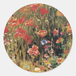 Sticker Rond Coquelicots par Robert Vonnoh, Impressionnisme Vin