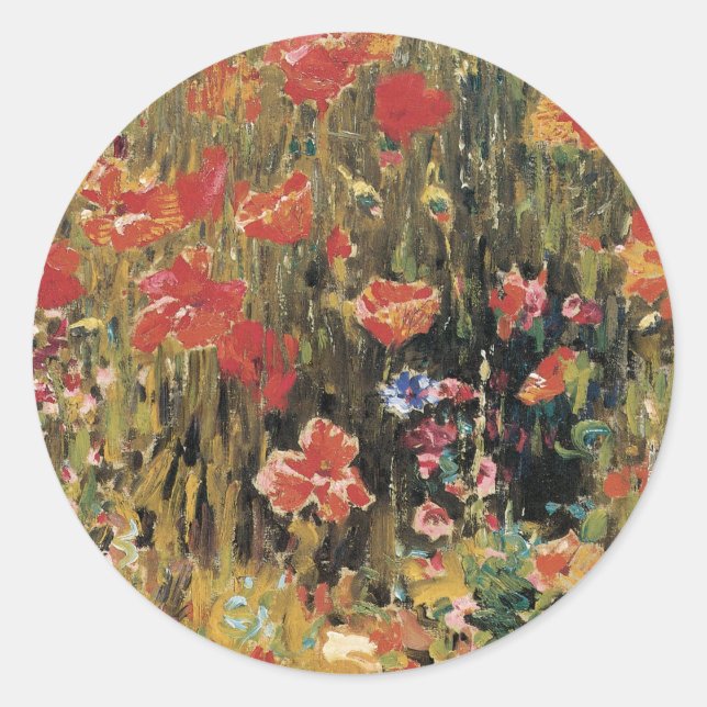 Sticker Rond Coquelicots par Robert Vonnoh, Impressionnisme Vin (Devant)