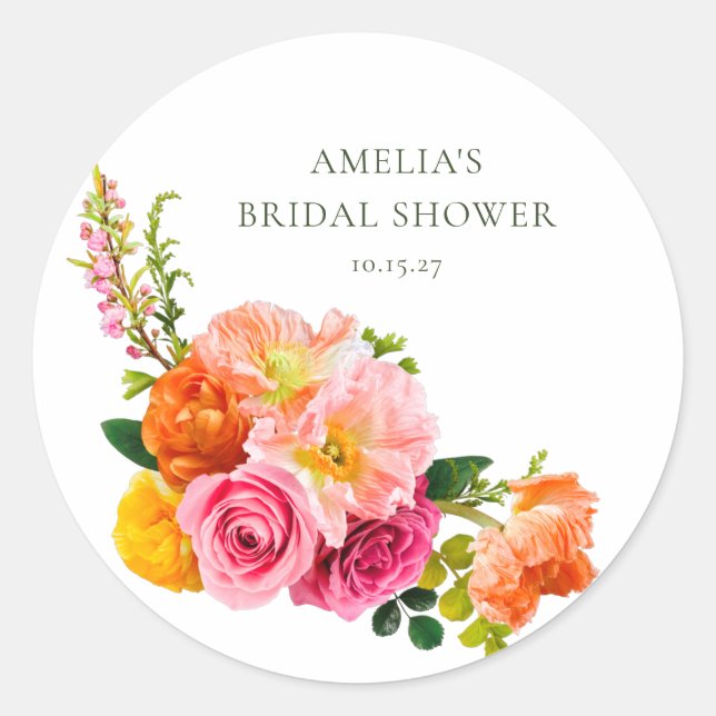 Sticker Rond Coquelicots roses vibrants Fleurs florales Shower  (Devant)