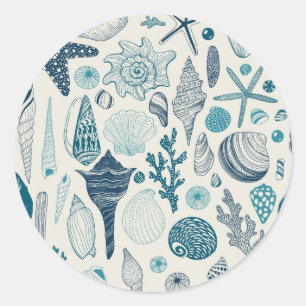 Sticker Rond Coques de mer sur le blanc