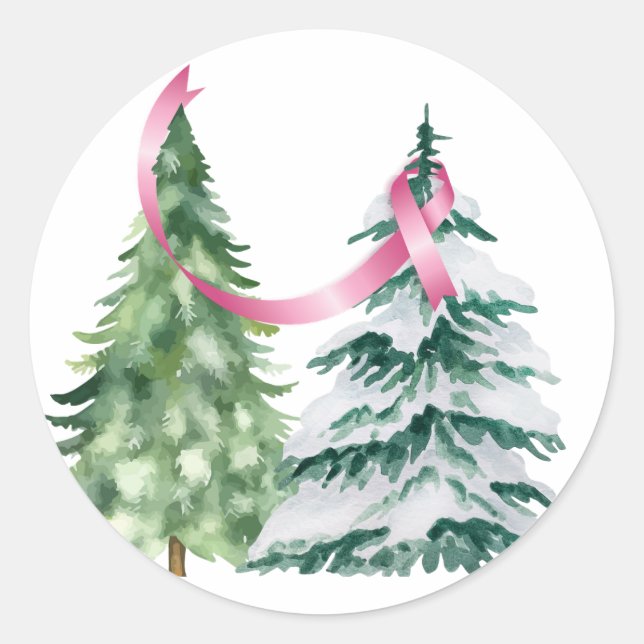 Sticker Rond Coquette Arbre de Noël, Sensibilisation au cancer  (Devant)