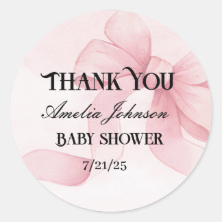 Sticker Rond Coquette au ruban rose pâle pour fille Baby shower