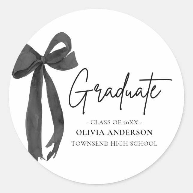 Sticker Rond Coquette Black Bow moderne Graduate Graduate (Devant)