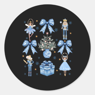 Sticker Rond Coquette Blue Bow Nutcracker Noël Joyeux Noël
