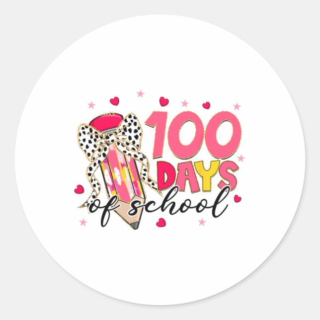 Sticker Rond Coquette Bow 100 Jours De Crayon D'École Filles En (Devant)