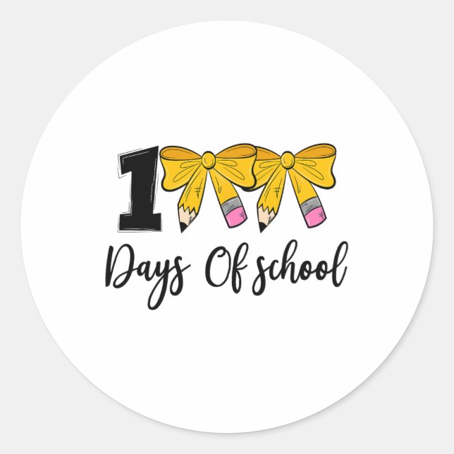 Sticker Rond Coquette Bow 100 Jours De Crayon D'École Filles En (Devant)