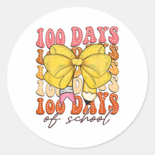 Sticker Rond Coquette Bow 100 Jours De Crayon D'École Filles En