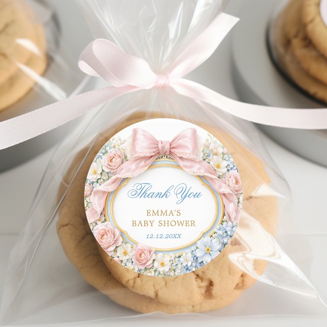 Sticker Rond Coquette Bow Bloom Baby Shower Thank You (Créateur téléchargé)
