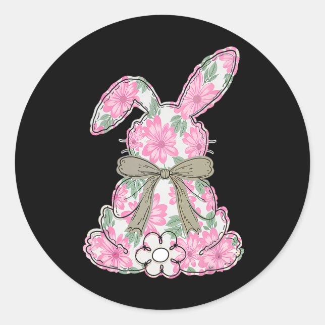 Sticker Rond Coquette Bow Bunny de Pâques Flore de printemps Fe (Devant)
