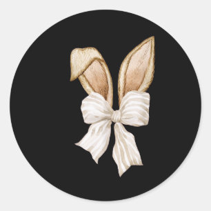 Sticker Rond Coquette Bow Bunny Ears Rabbit Joyeux jour de Pâqu