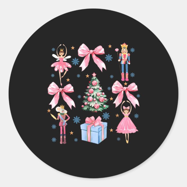 Sticker Rond Coquette Bow Christmas Nutcracker Ballet Festive W (Devant)