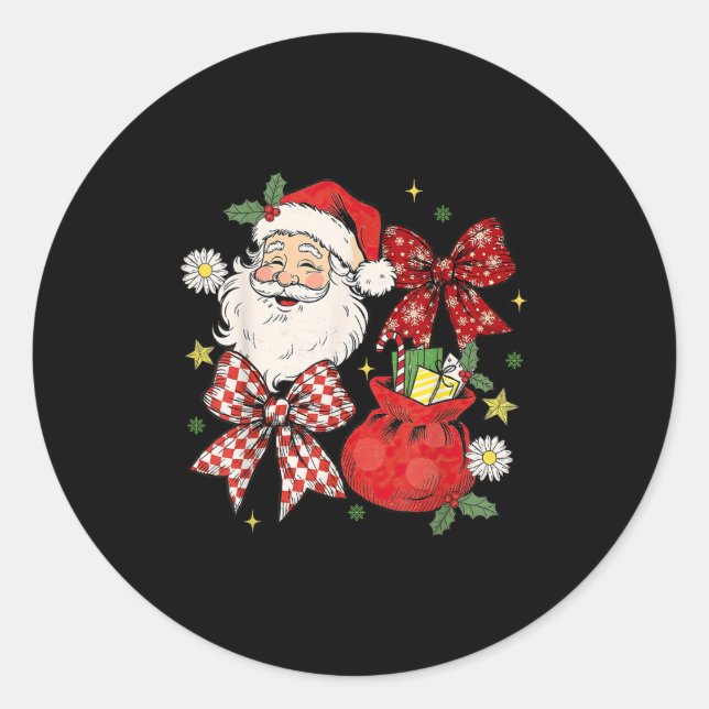 Sticker Rond Coquette Bow Christmas Santa Claus Xmas Holiday Wo (Devant)
