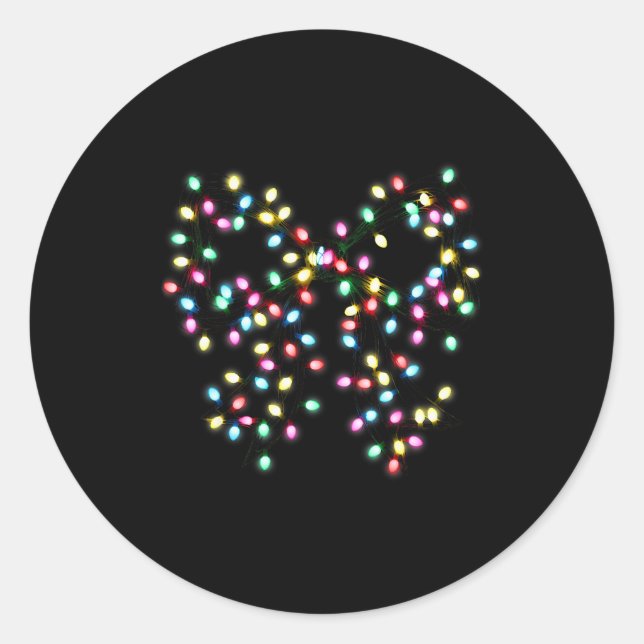 Sticker Rond Coquette Bow Christmas Xmas Lights Pajamas Holiday (Devant)