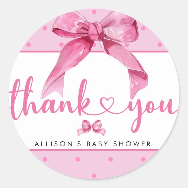 Sticker Rond Coquette Bow | Douche pour bébé rose (Devant)