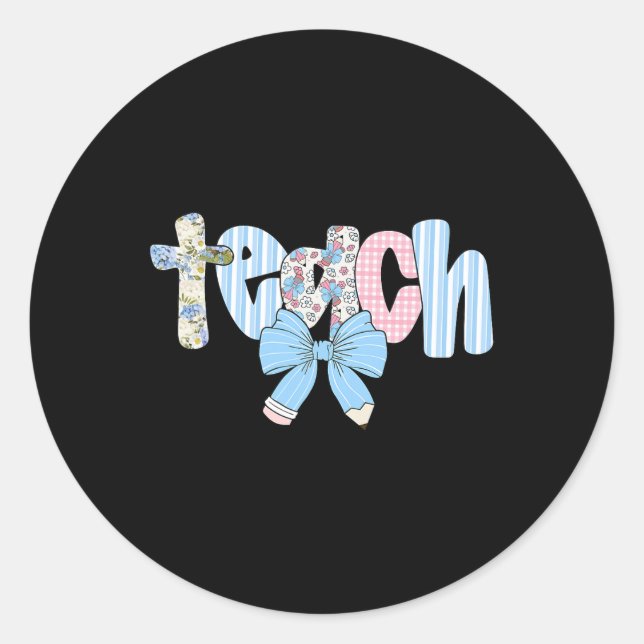 Sticker Rond Coquette Bow Enseignant Joyeux Premier Jour Retour (Devant)
