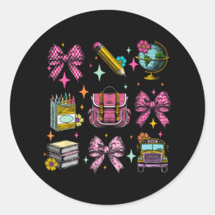 Sticker Rond Coquette Bow Étudiante Vie Premier jour Retour