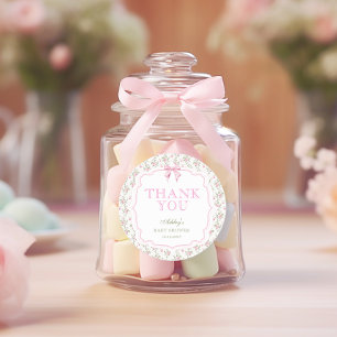 Sticker Rond Coquette Bow fille rose Baby shower Merci