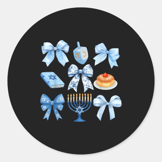 Sticker Rond Coquette Bow Hanukkah Chanukah Pajama Latke Jewish (Devant)