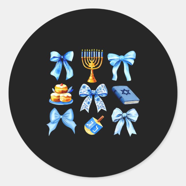 Sticker Rond Coquette Bow Jewish Holiday Chanukah Hanukkah Meno (Devant)