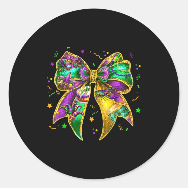Sticker Rond Coquette Bow Mardi Gras New Orleans Fleur De Lis F (Devant)