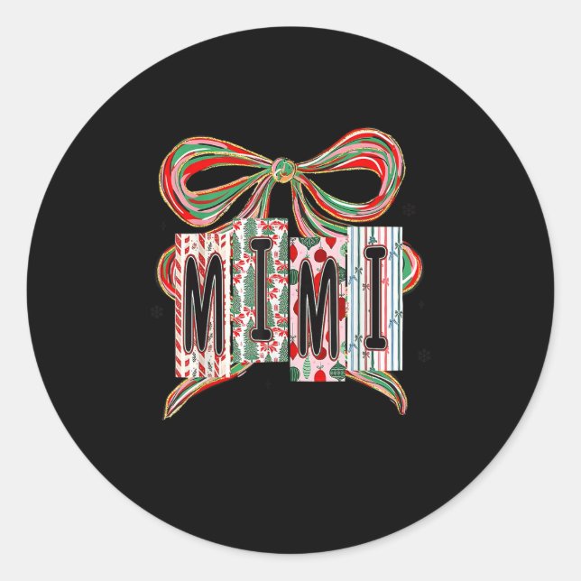 Sticker Rond Coquette Bow Merry Christmas Mimi Grandma Xmas Paj (Devant)