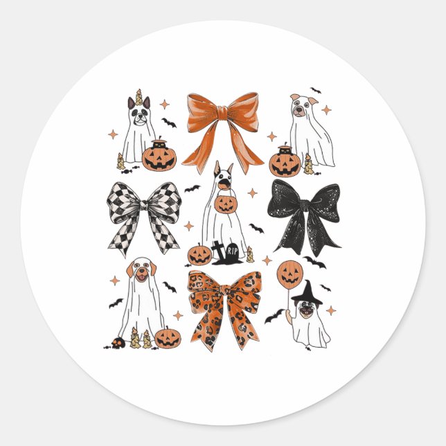 Sticker Rond Coquette Bow mignon Chiens fantômes Halloween Citr (Devant)