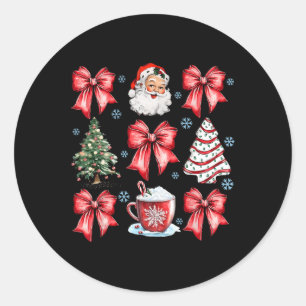 Sticker Rond Coquette Bow Père Noël Christmas Tree Cake Sucre d