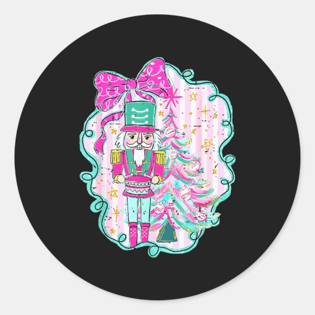 Sticker Rond Coquette Bow Pink Nutcracker Christmas Holiday Mer (Devant)
