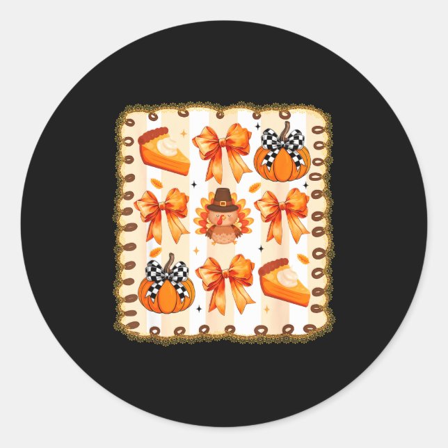 Sticker Rond Coquette Bow Pumpkin Season Thanksgiving Autumn Fa (Devant)