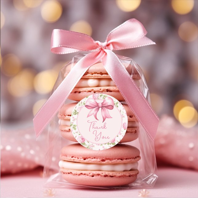Sticker Rond Coquette Bow rose Merci (Créateur téléchargé)