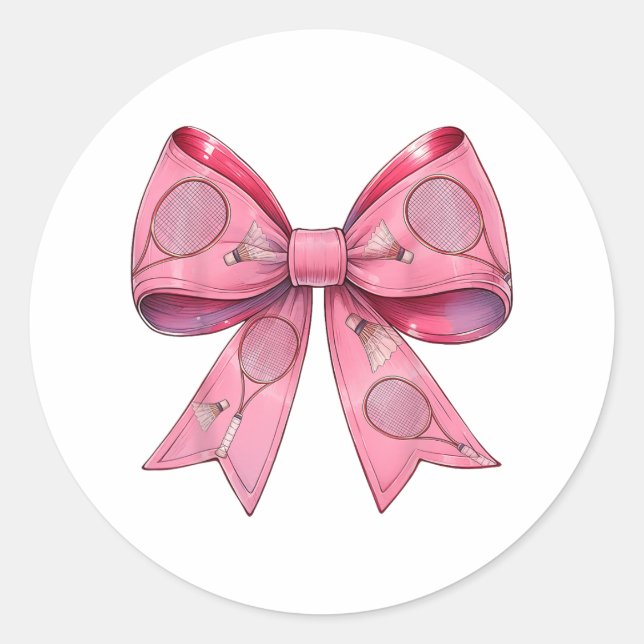 Sticker Rond Coquette Bow Volant de badminton Raquette rose Rub (Devant)