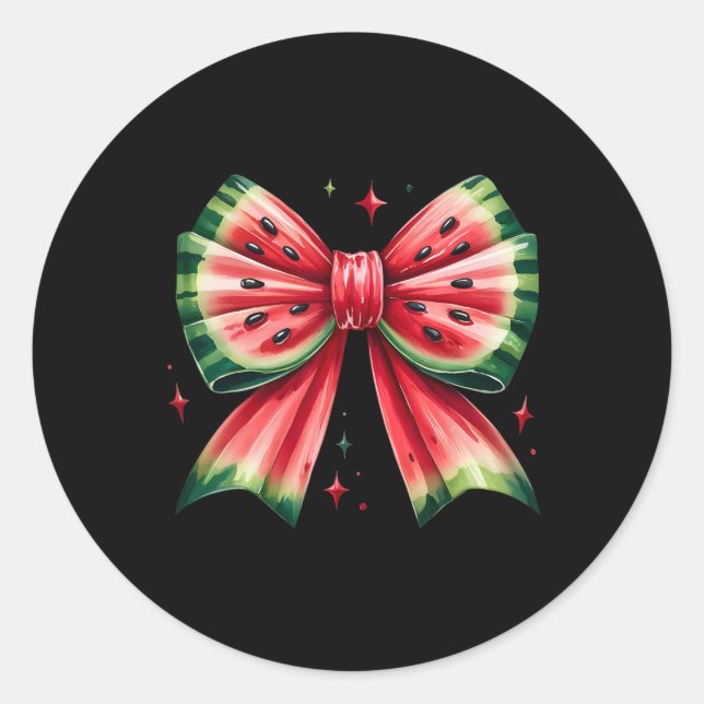 Sticker Rond Coquette Bow Watermelon Vacances d'été Hawaii Bea (Devant)
