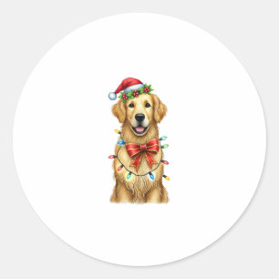 Sticker Rond Coquette Chien retrieur d'or Mignonne Noël de Bow 